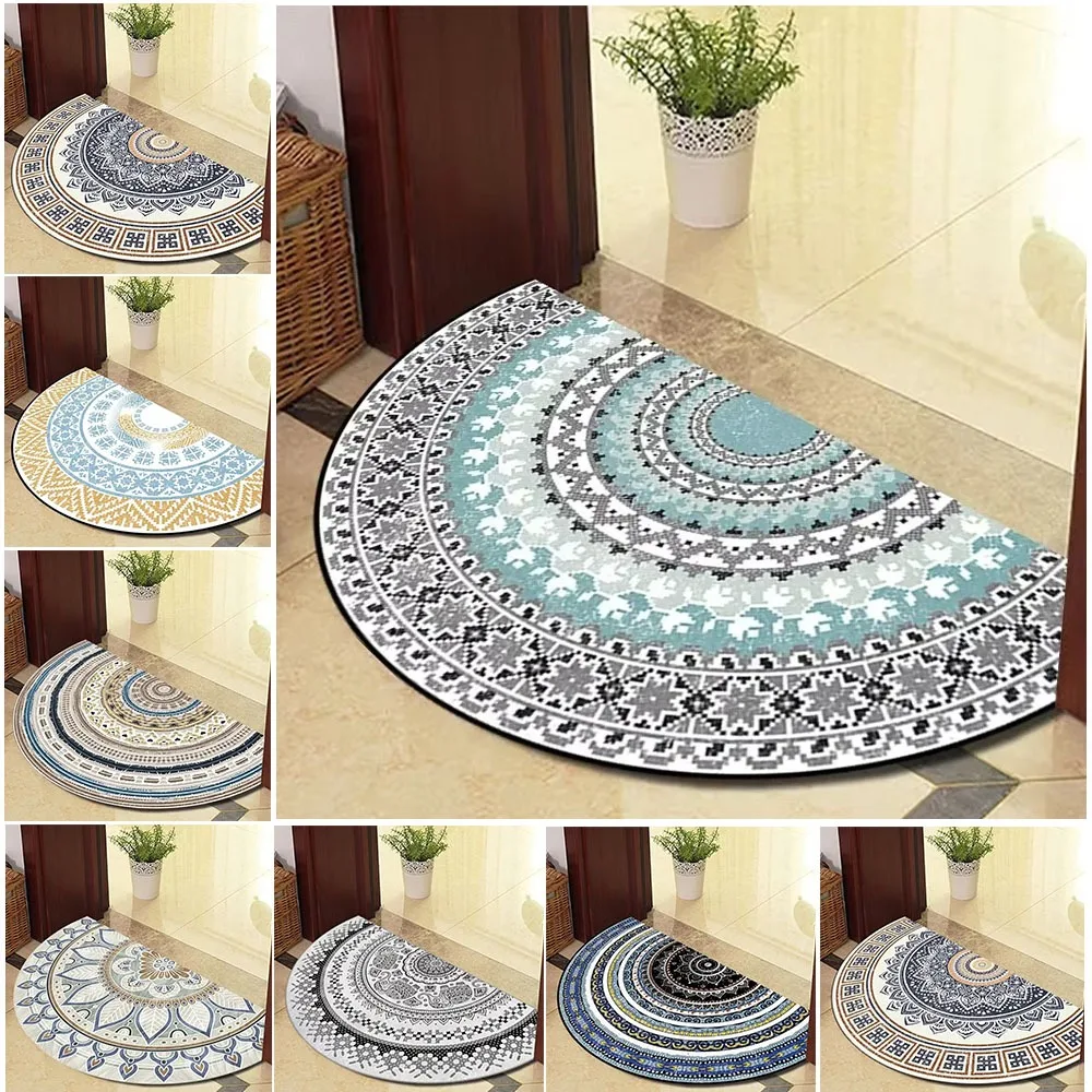 

1PC Retro Door Rug Semi-circular Floor Mat Entrance Door Rugs Non-slip Absorbent Bathroom Mat Room Home Decoration Hogar Tapete