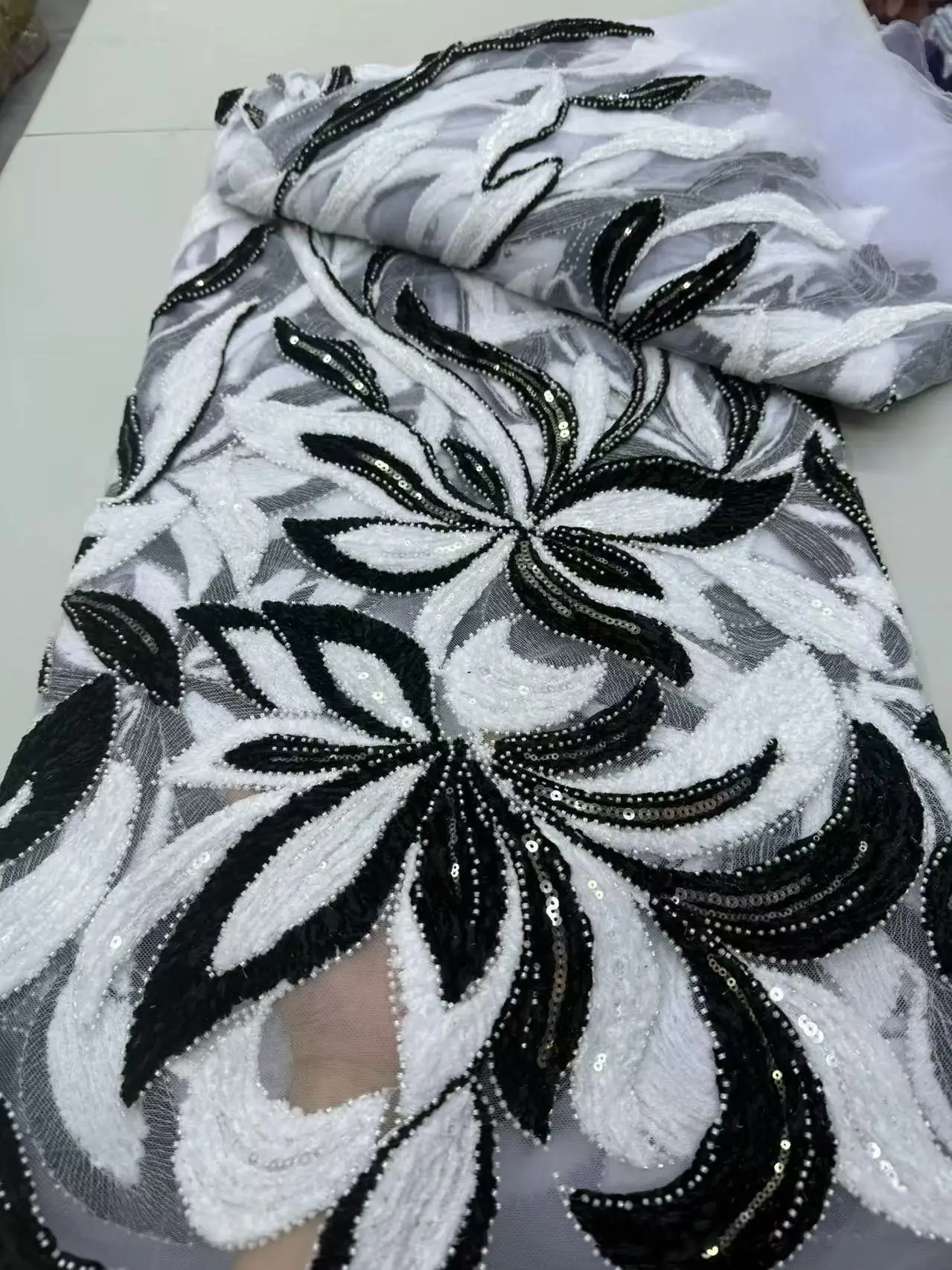 African Beaded Groom Lace Fabric 2026 High Quality French Mesh Lace Fabric Sequins Nigerian Lace Fabrics For Wedding Dress Sew