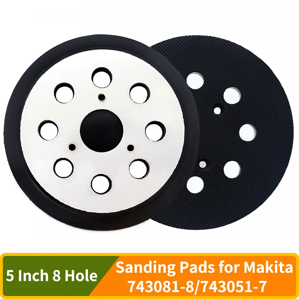 125mm Round Backing Pad 5 Inch 8 Hole Hook & Loop Sanding Pads Replacement Sanding Pads for Makita 743081-8/743051-7 BO5010/K...