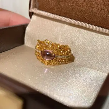 Vintage dvorní styl duté krajkové diamantové intarzované ametystové prsteny pro ženy, nádherné ametystové krystalové klasické banketní šperky 12 nejlepší prodej krajka Swarovski - №12