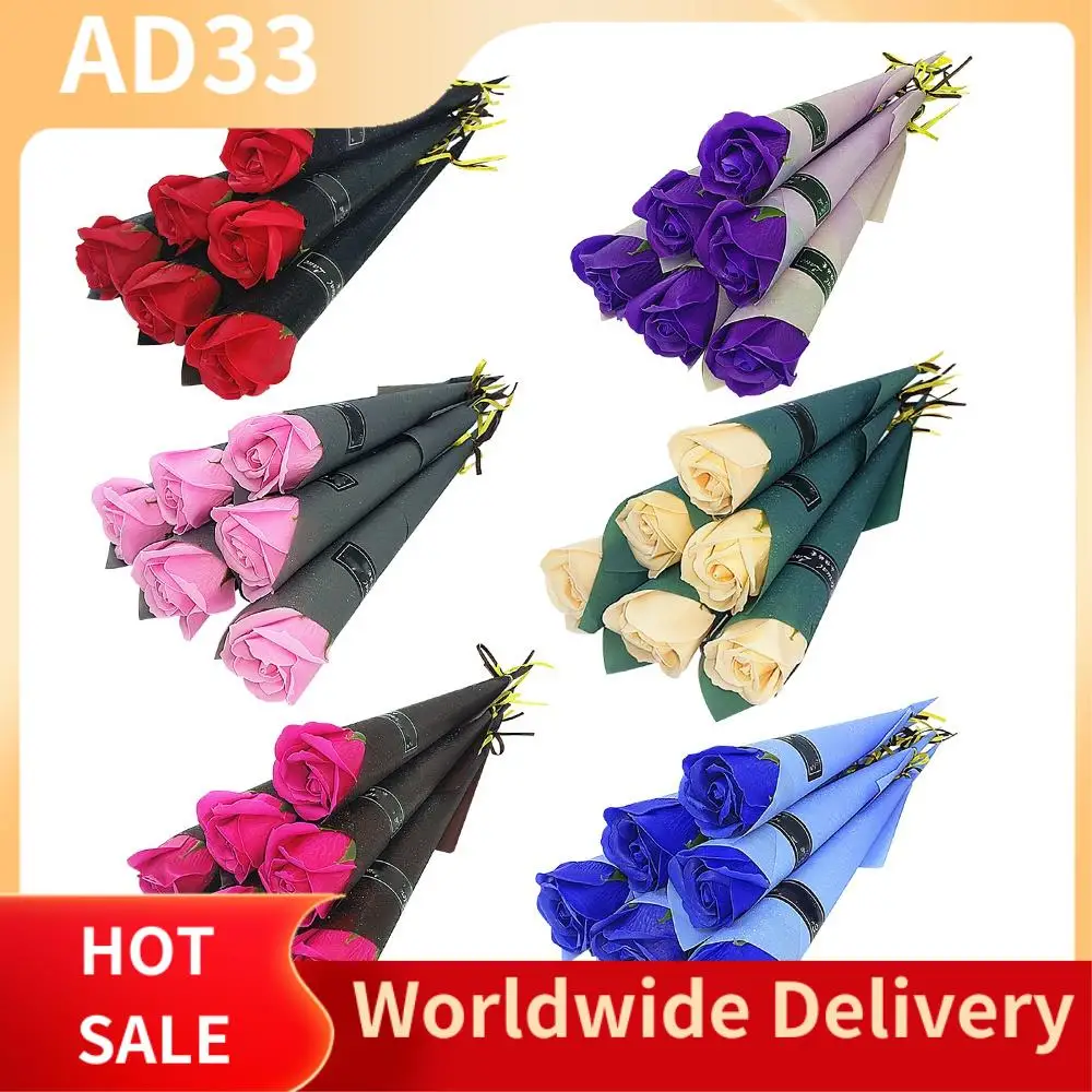 2025 New10pcs Single Rose Simulation Korean Rose Soap Flower Valentine's Day Gift Soap Roses Single Artificial Soap Flower