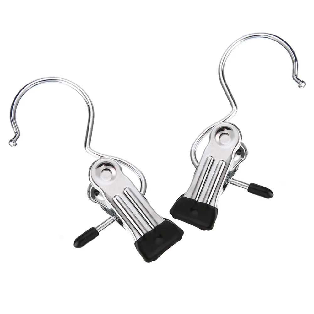 10pcs Portable Stainless Steel Hook Clothes Pin Shoe Pants Hanger Clips Travel Tools