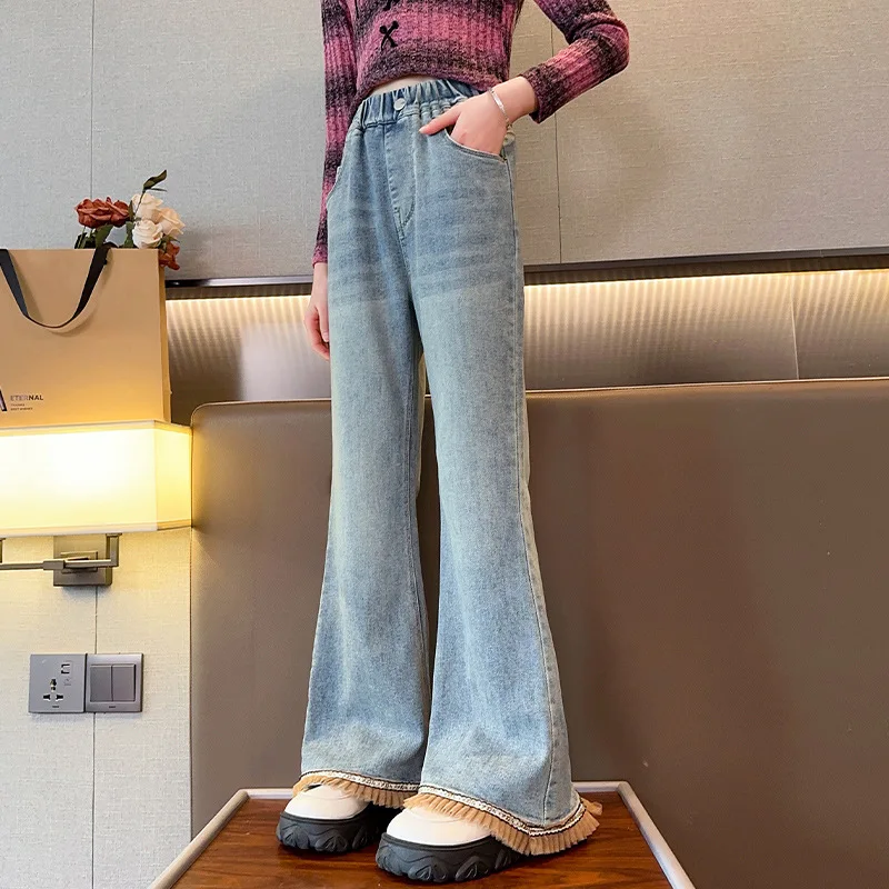 Baby Girl Pants Western Style Spring and Summer Slim 2024 Girls Thin New Bell Bottoms Women Big Jeans Children Fashion Bottom