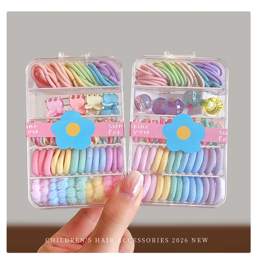 100 Stück/Box 2026 Neue Bonbonfarbene Koreanische Haaraccessoires für Kinder Hochelastische Schonende Haargummis Haarklammern für Mädchen Kleinkind Geschenk – Detail 4