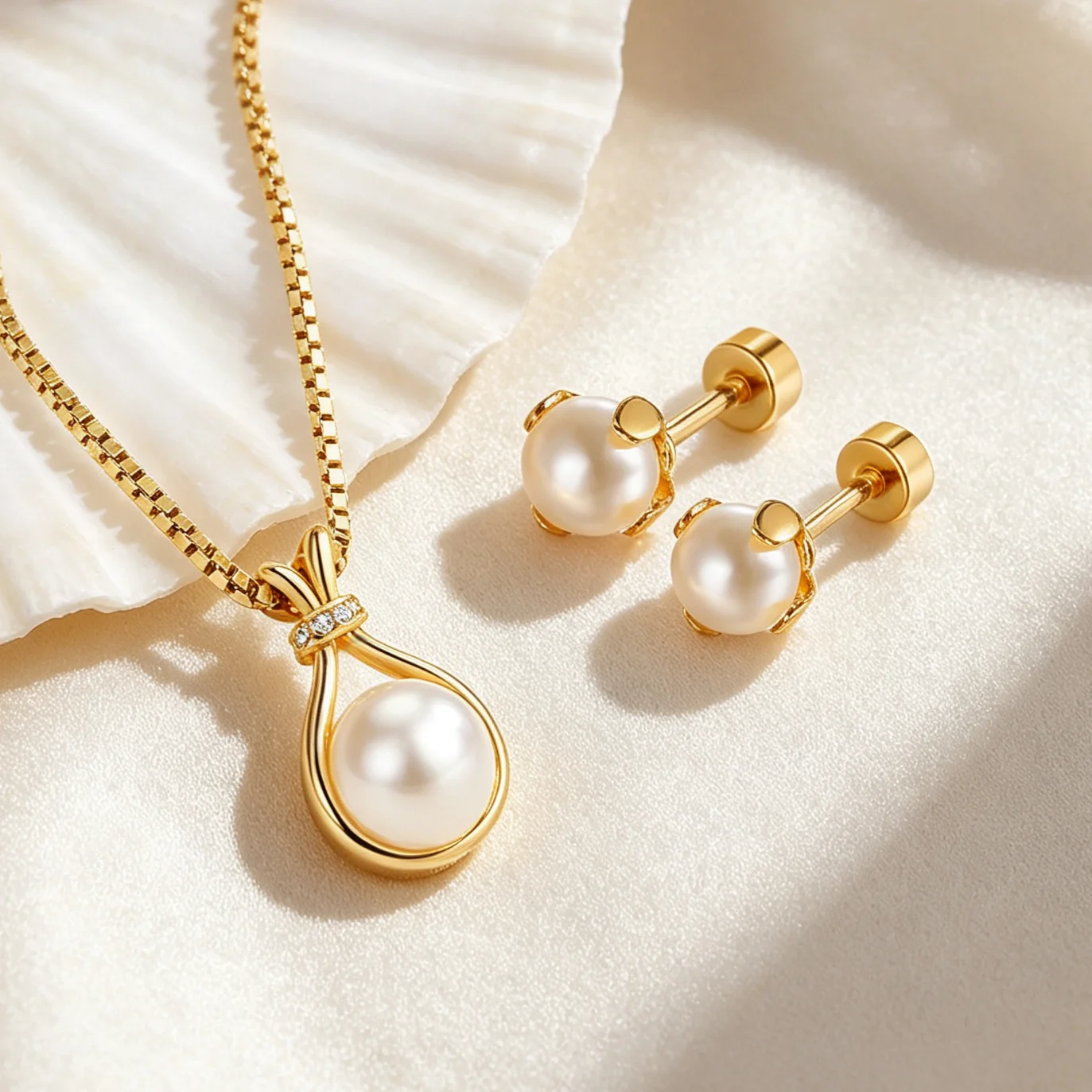Smooth Ball Bead Jewelry Set Double Snake Chain Necklace & Round Ball Stud Earrings Women's Minimalist Classic Stackable Jewelry