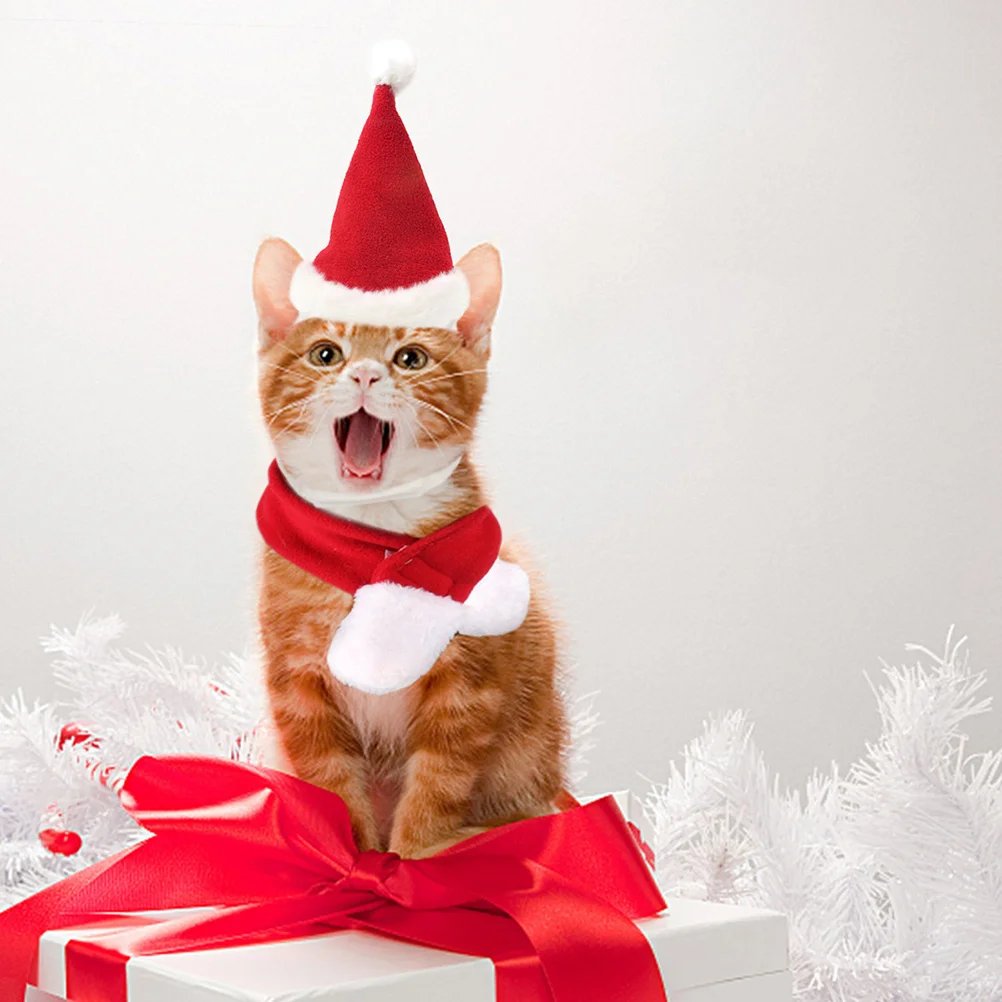 

Pet Christmas Hat Scarf Set Soft Comfortable Santa Headdress Party Decoration for Dogs Cats Pet Christmas Party Favors