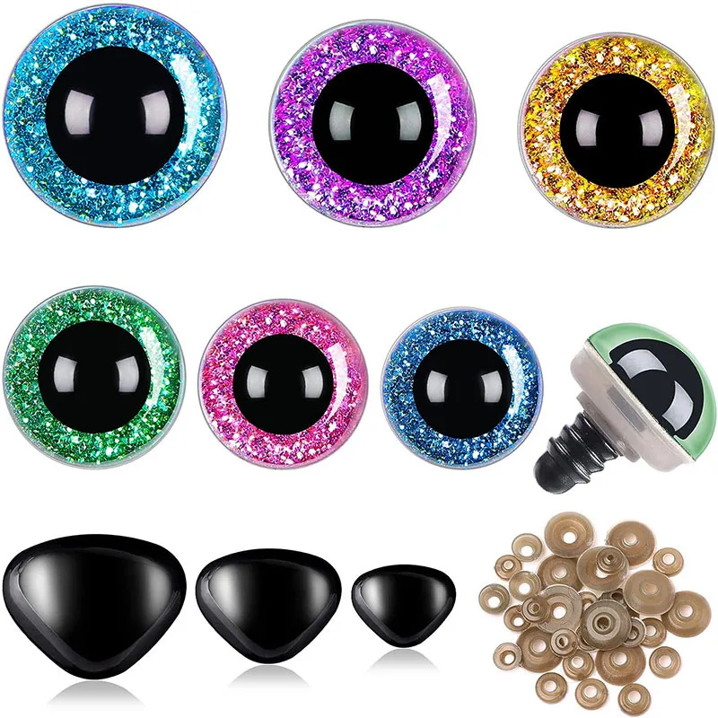 

180PCS 10-20mm Glitter Glitter Eyes All-match Doll Eyes and Nose Set with Gasket DIY Doll Making Accessories Accessories