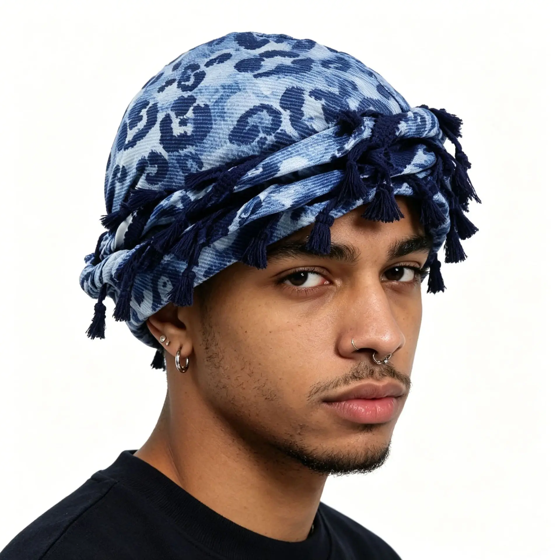 Men Printed Tassel Beanie Hat Streetwear Turban Cap Four Season Pull On Skull Cap for Daily Wear Casual Outfits