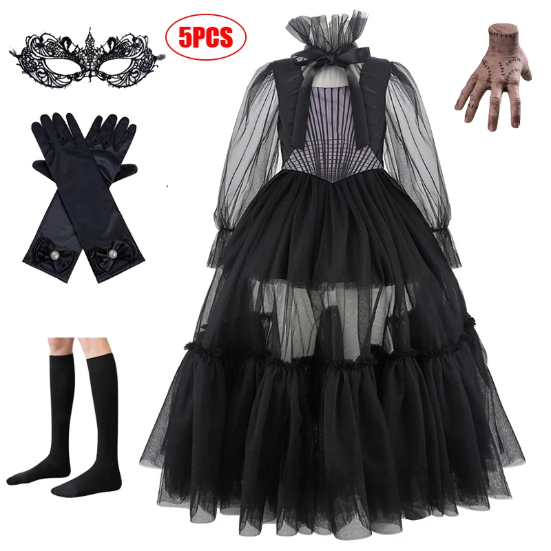 Halloween schwarzes Kleid Halloween Cosplay Kostüme 4-12 alte Mädchen Kleid Bühne Laufsteg Schönheitswettbewerb Kleid Spitze Freizeitkleid