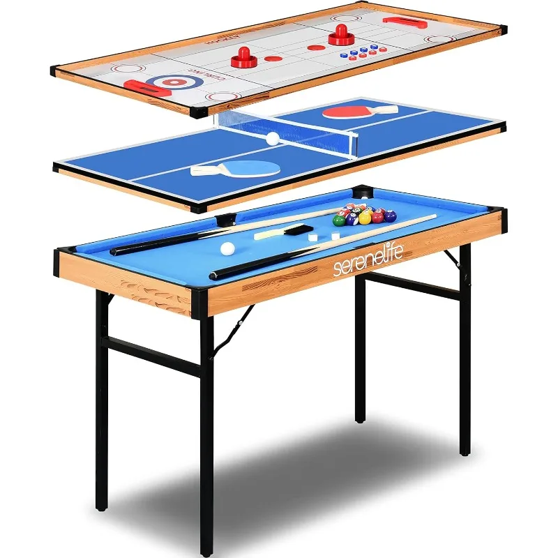 

SereneLife 4 in 1 Multi Game Table, 4’x2’ Folding Portable Sports Arcade Games with Accessories