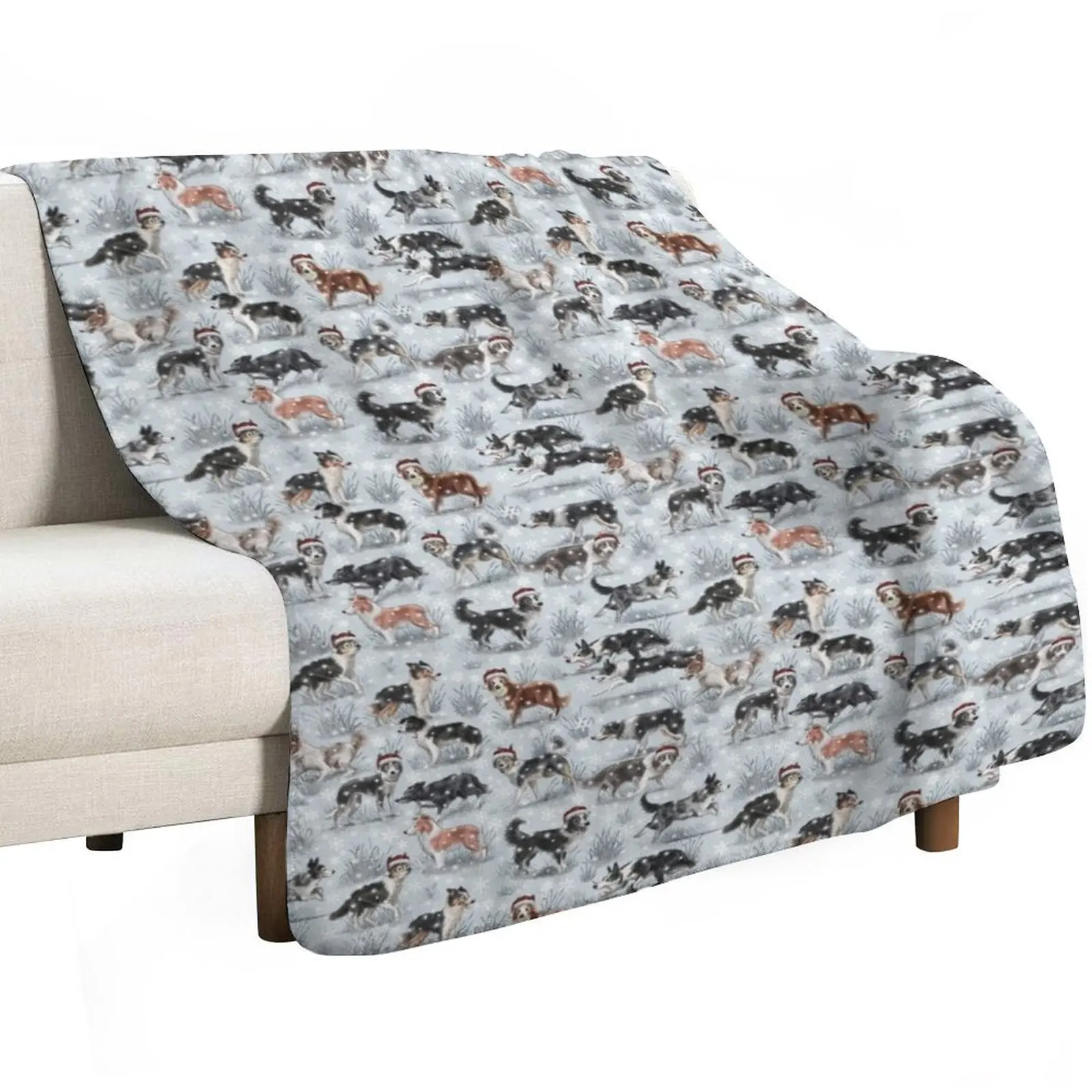 The Christmas Border Collie Throw Blanket Sofas Hairy warm for winter christmas gifts Flannel Fabric Nap Blankets