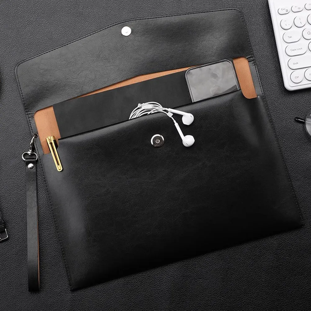 

Large Capacity A4 Document File Organizer Bag PU Folder Pouch with Buckle Wet-Free Design Stylish Vertical Portable Office