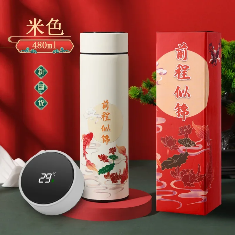 Chinese Style Thermo Bottle Cup Smart Temperature Display Potable Heat Hold Vacuum Flask For Thermos Mug Cups 500ML 6