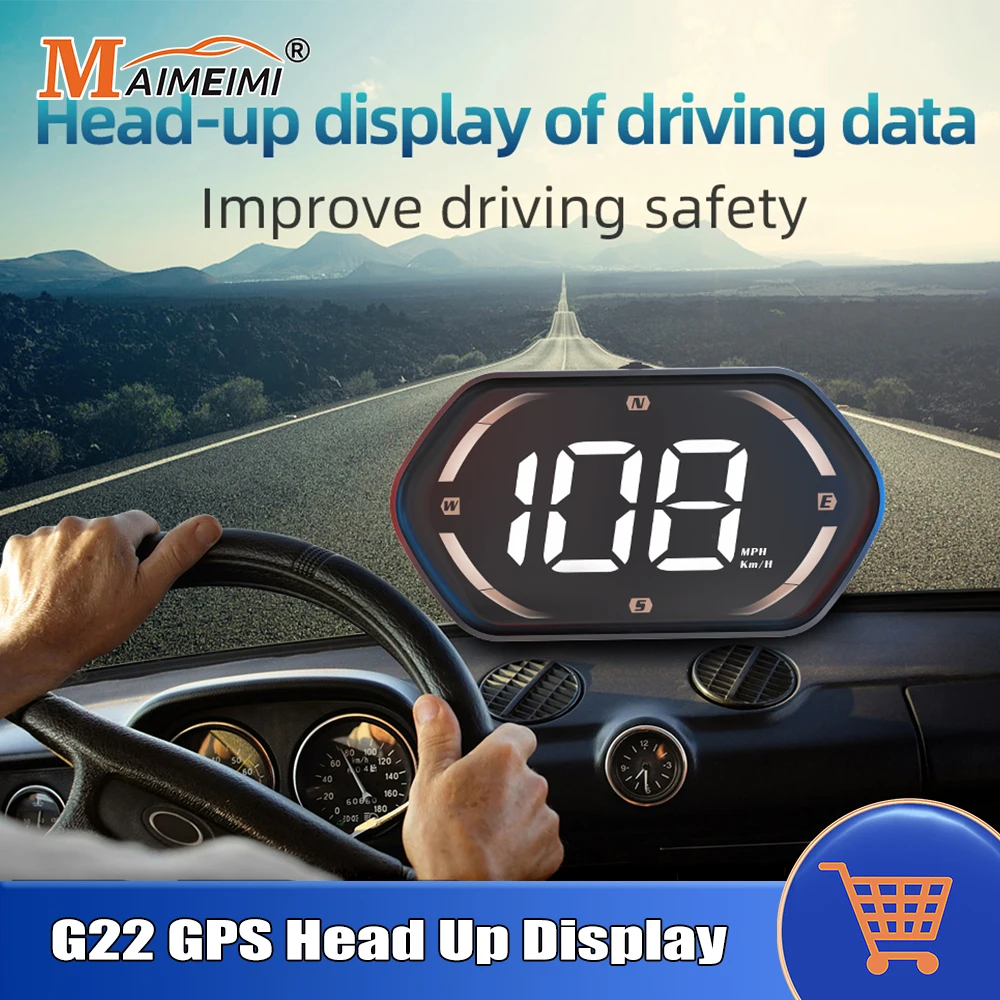 عداد السرعة الرقمي GPS باللون الأخضر/الذهبي، شاشة عرض علوية KMH MPH، بوصلة سرعة مع إنذار السرعة الزائدة، إلكترونيات السيارات لجميع السيارات