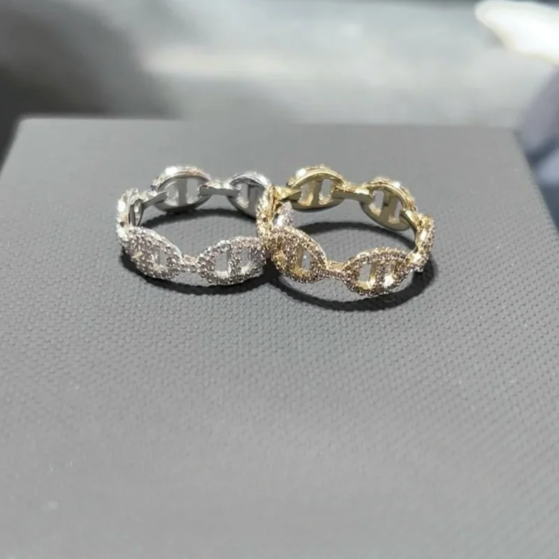 

S925 pure silver classic luxury three-ring ladies' ring with diamonds, non-fading, exquisite holiday engagement and wedding gift