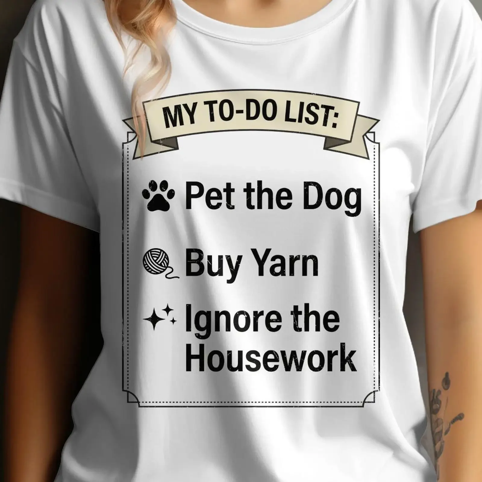 Funny Dog Mom T Shirt Knitting Crochet Lover Ignore Housework  vintage Washed fashion designer clothes Comfortable Slightly