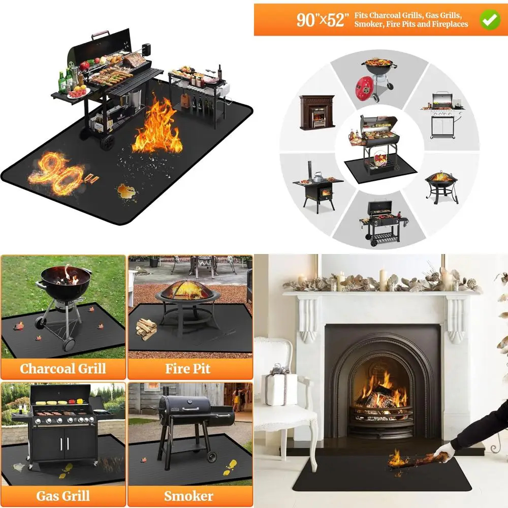 

Grill Protector Mats - 90 x 52 Fireproof, Waterproof, Oil-Resistant for Outdoor BBQs and Indoor Fireplaces