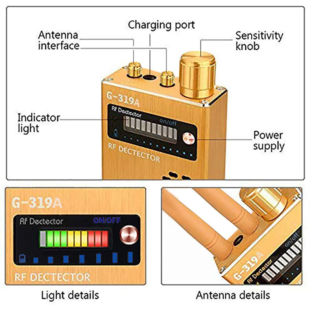 G319A detección de señal Rf inalámbrica, rastreador GPS, Detector antirrobo, escáner de equipo espía, WiFi, GSM, Audio, detección de insectos