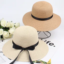 Summer ladies female Holiday beach visor cap Outdoor women casual foldable ribbon straw hat Sun hats