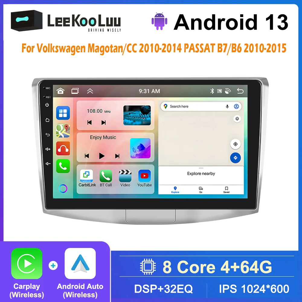 LeeKooLuu Carplay Android Auto 2 Din Car Radio GPS Stereo For VW Volkswagen Magotan / CC PASSAT B7 B6 Android Multimedia Player