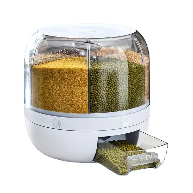 22 pound circular grain distributor, 10kg kitchen, 6 compartments, 360 degree rotating storage container, rice, nuts, beans