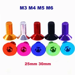 1pc M3 M5 M4 M6 Length 25mm 30mm Aluminum Hex Socket Hexagon Screws Flat Countersunk Head Allen Bolt Machine Screw Anodized
