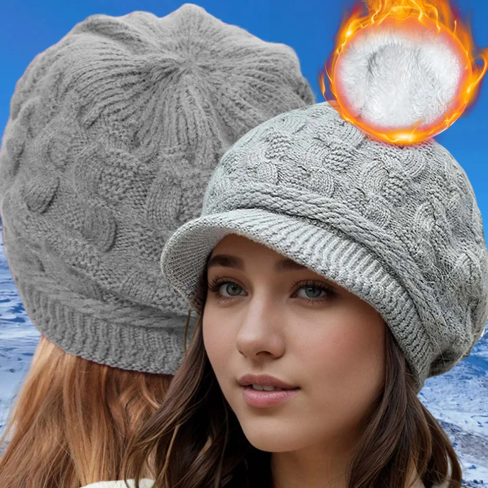 

Autumn Winter Casual Thickened Knit Women's Beret Wool Warm Duck Tongue Hat Fashion Ear Protection Windproof Ski Cap Outdoor