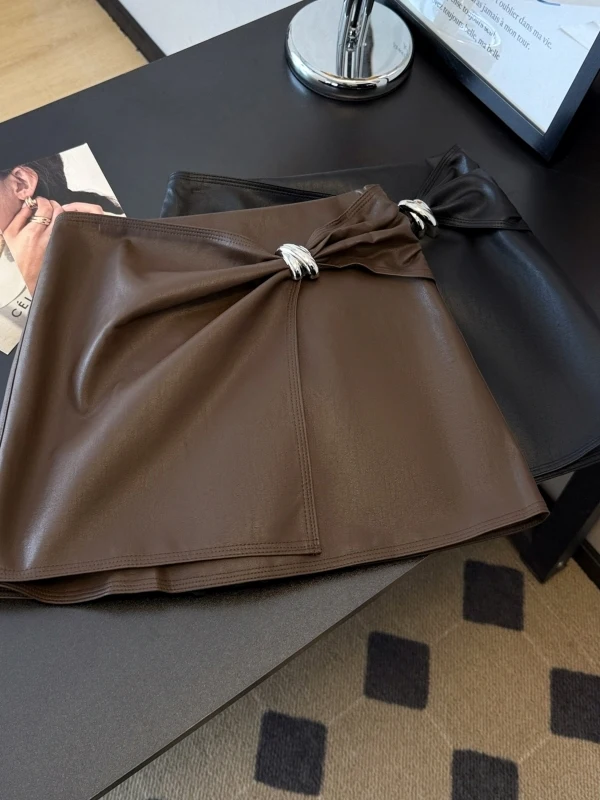 

Faionable High Waist PU Leather A-Line Skirt Women's Autumn Winter Slimming ort Skirts Sli Commute Korean Sle