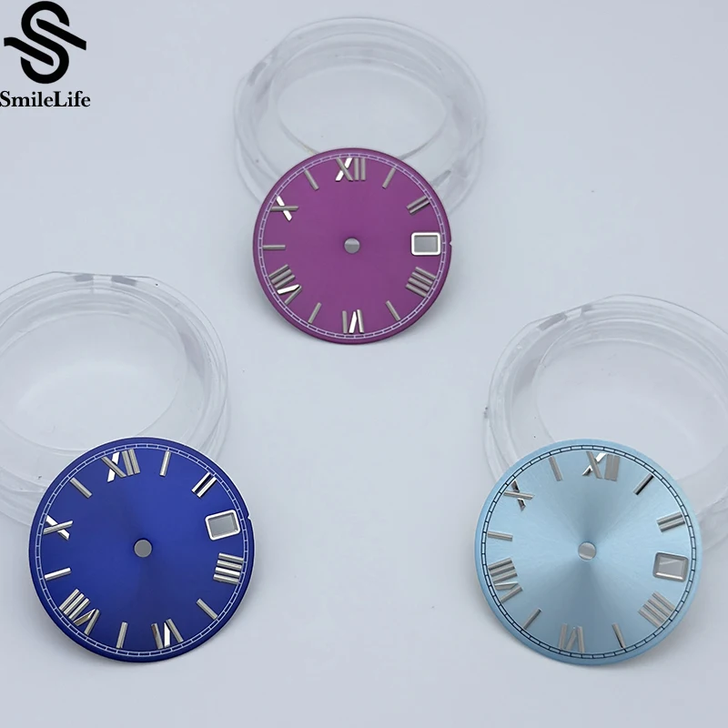 SmileLife 28.5 مللي متر أمة الله الأرقام الرومانية أسود أزرق أخضر أحمر ساعة معقمة الطلب صالح NH35/NH36/4R/7S حركة التقويم نافذة