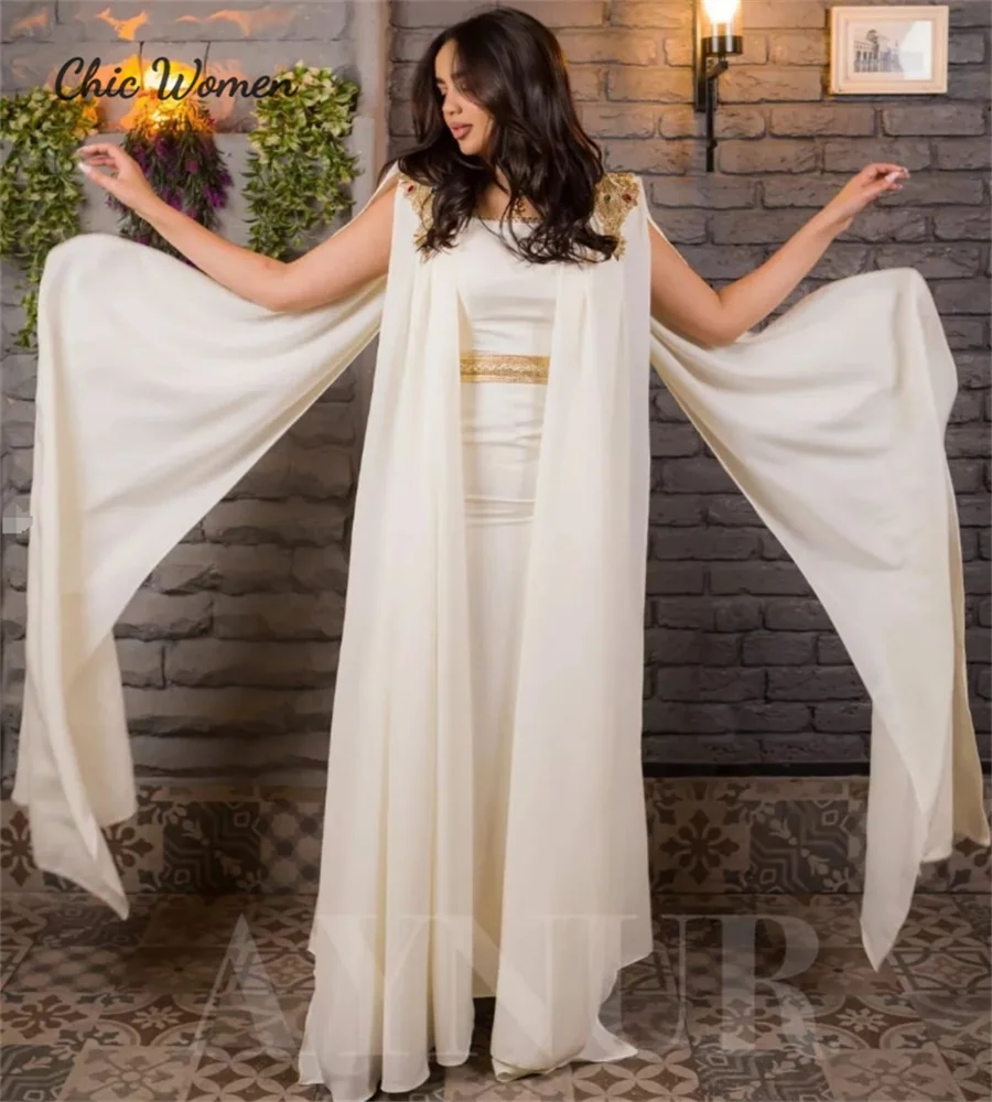 Luxury Saudi Arabic Evening Dress With Gold Appliques Elegant Caftan Moroccan Abaya Dubai Prom Dress Formal Engagement Party