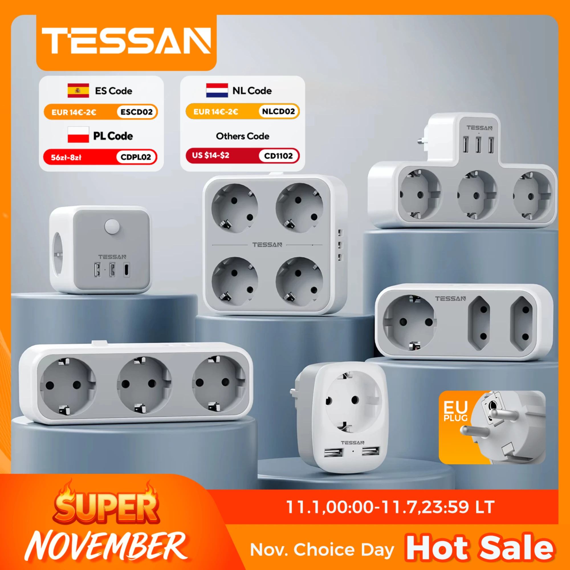 TESSAN EU Plug Power Strip с розетками переменного тока и USB-портами для зарядки, адаптер с несколькими настенными розетками для домашнего офиса enchufe nneple