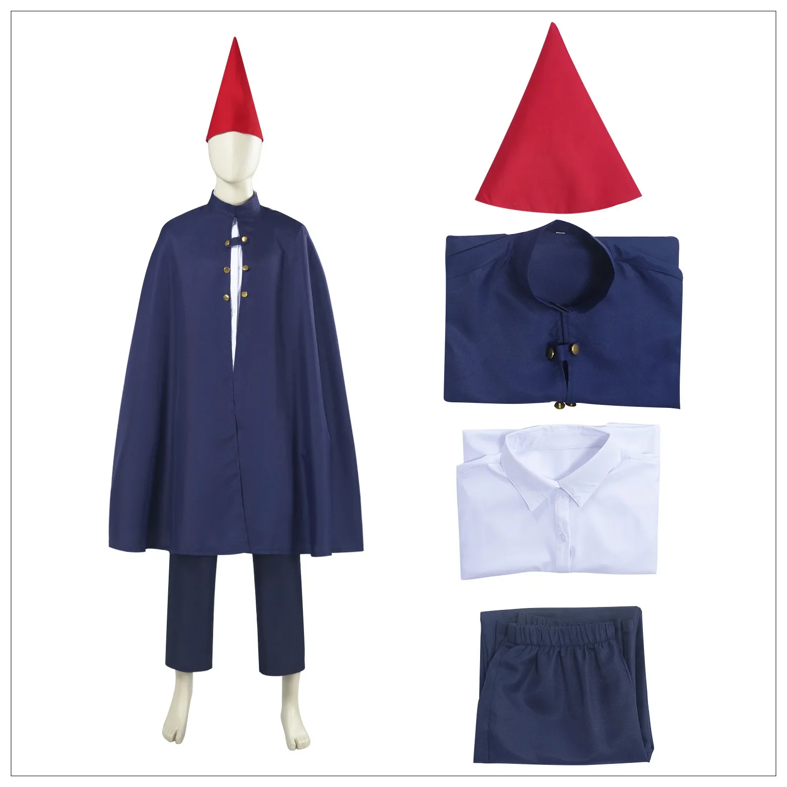 Anime Over The Garden Wall Wirt Cosplay Costume Wirt Dark Blue Cloak Pointed Hat Halloween Mantle Cape Shirt Pants Outfit