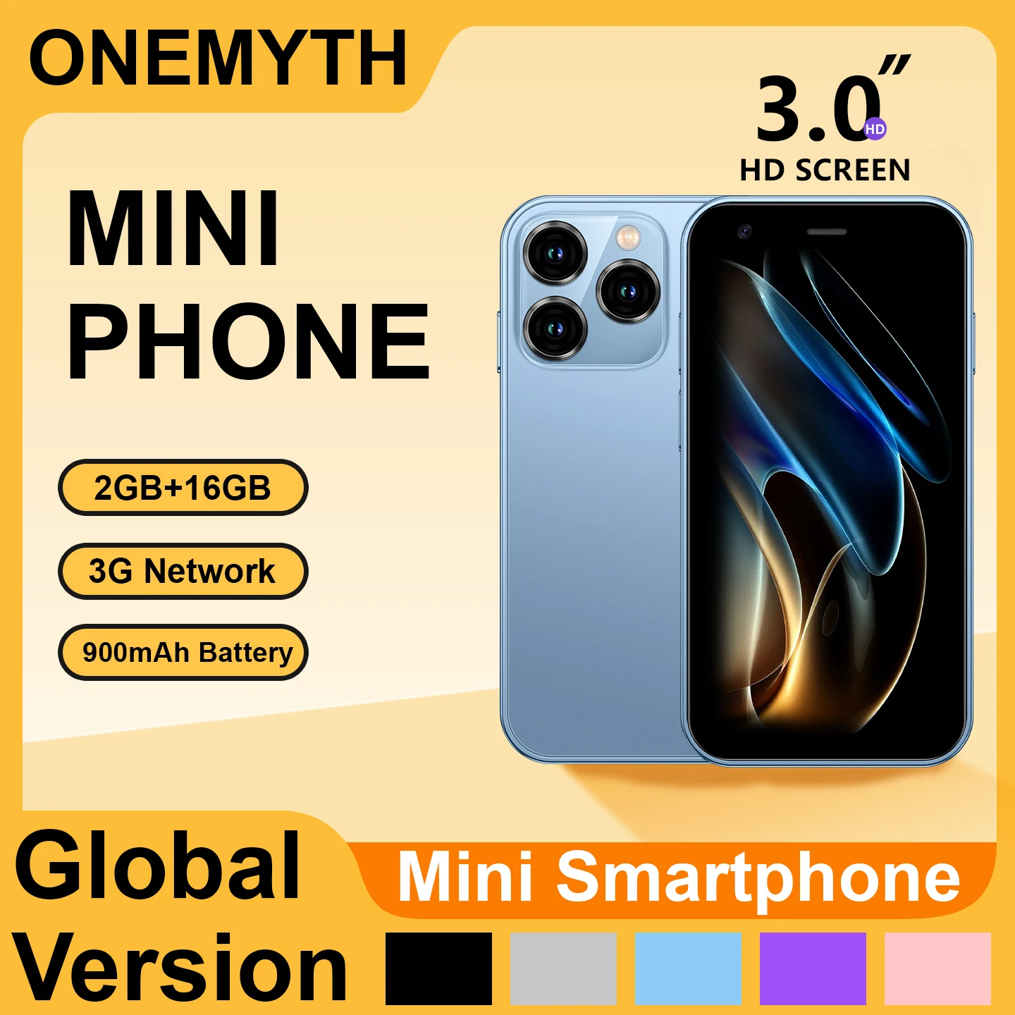 Onemyth Mini Smartphone Con Schermo Da 3,0 Pollici, 2GB Di RAM + 16GB Di Rom, Dual Sim, Rete 3G, Smartphone-image