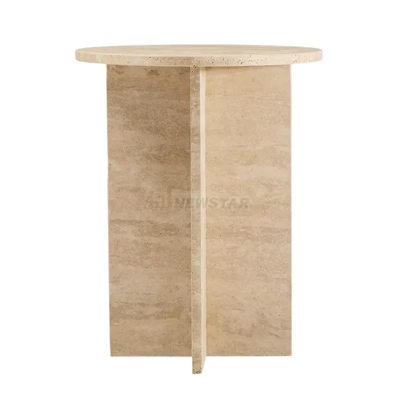 High End Luxurious Simple Side Table Night Stand Round Travertine Marble Sofa Side End Table