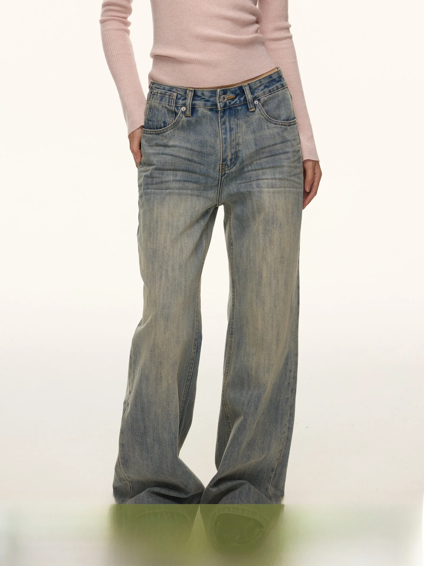 

Cleanfit Nova B American High Street Clean Waed Denim Bamboo Node Pattern Straight Leg Micro Flared Pants