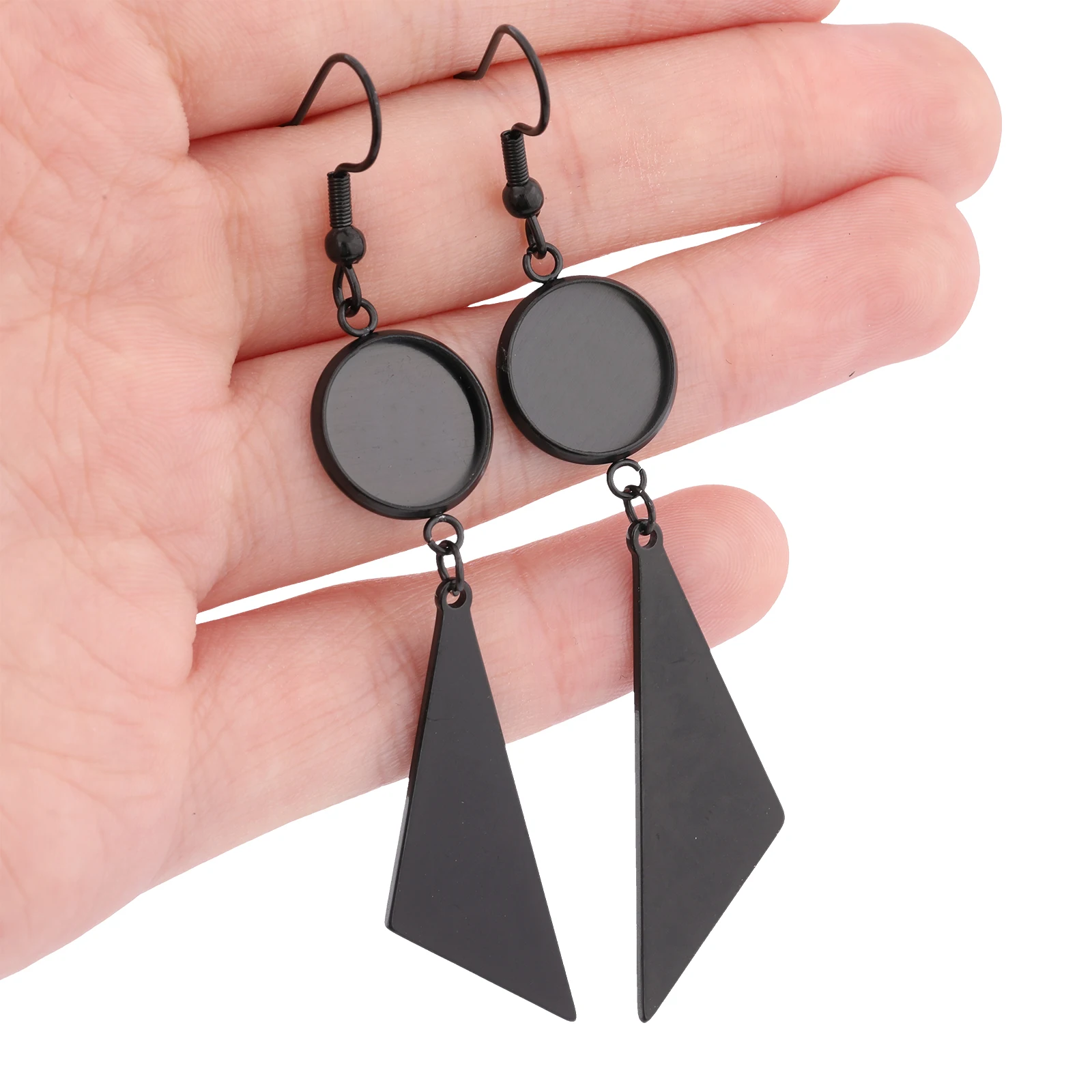 Image of 10 Stück Edelstahl Schwarz 12mm Cabochon-Ohrring-Basisfassungen mit Anhängern DIY-Haken Zubehör für die Schmuckherstellung