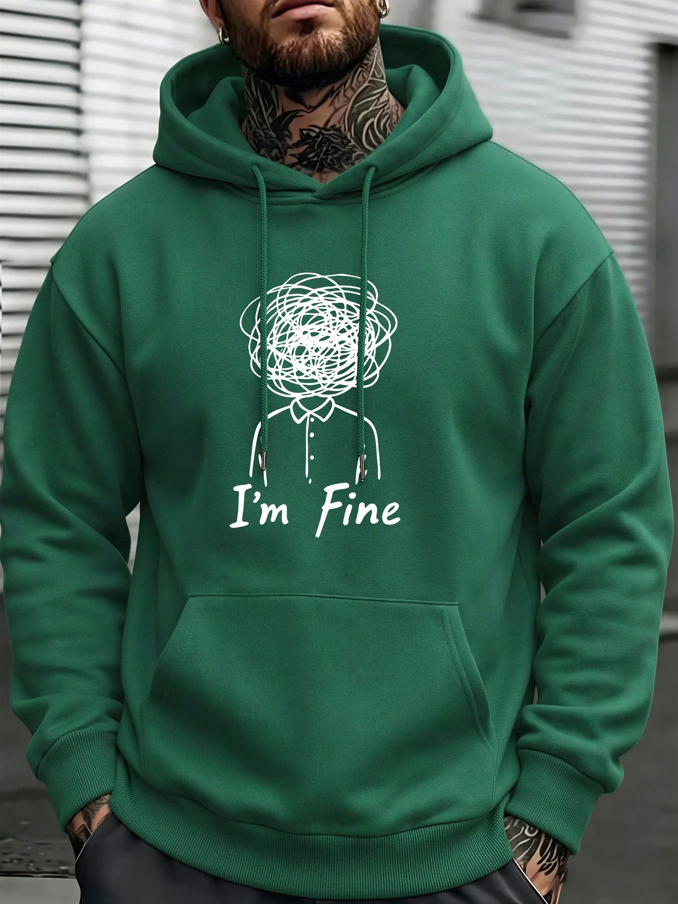 Men's Hooded Sweatshirt – Abstract Line-Art Figure Print & 