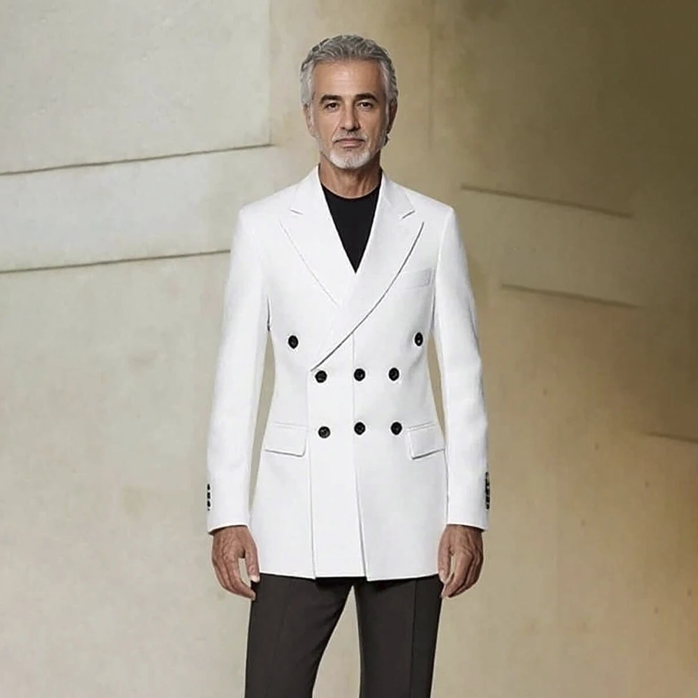 

Luxury Suits for Men Elegant Triple Beasted White Jacket With Black Pants 2 Piece High Quality Smart Casual Male Clothing Terno