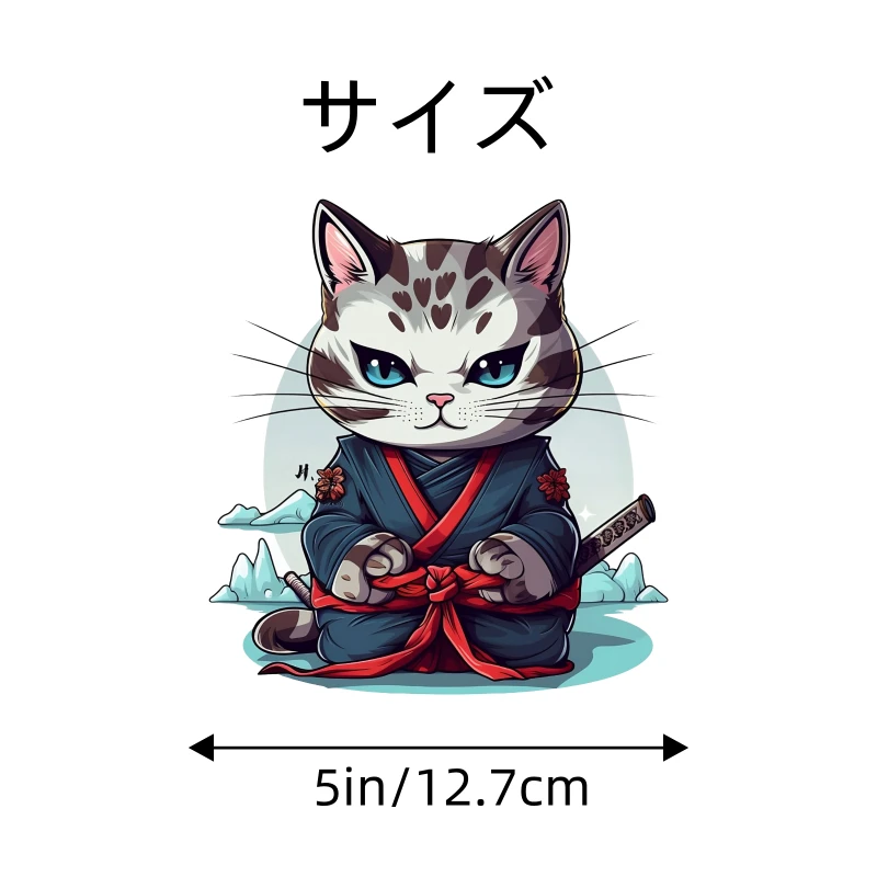 Samurai Cat with Sword Wood Background Sticker - Durable Waterproof Vinyl Decal for Car, Truck, Motorcycle, Laptop, Cup & Window