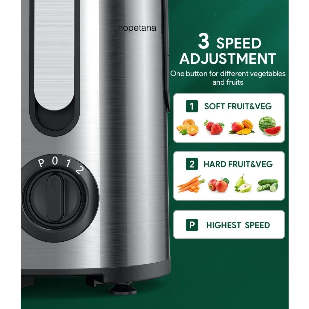 Juicer Machine, HOPETANA 3.2" Big Mouth for Whole Fresh Fruits & Vegetables, Juice Extractor Maker, BPA-Free, Easy to Clean