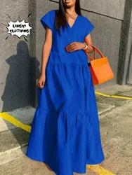 2024 Autumn Women's Large Size Loose Elegant Women's Dress V-Neck Temperament Gathering Women's Gown Sexy Holiday Dress