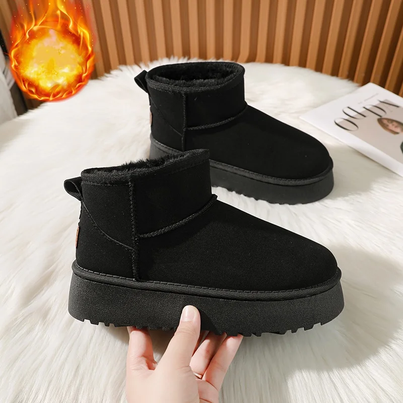 أحذية الثلوج النسائية، أحذية قطنية دافئة، أحذية قصيرة عصرية ومتعددة الاستخدامات مع بطانة من الصوف #3