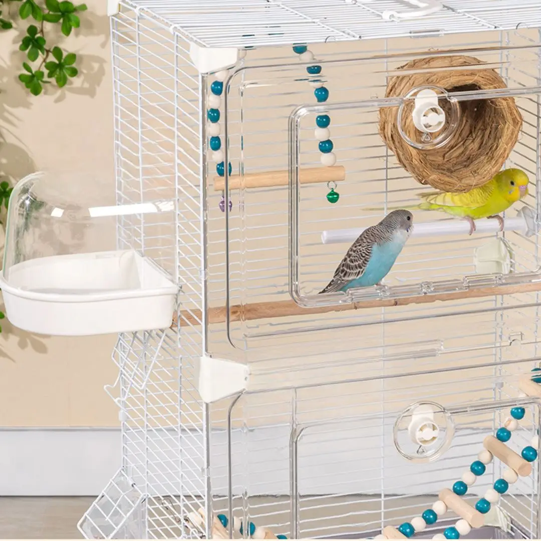 

Wholesale Durable Large Bird Cage Iron Wire Metal Acrylic Transparent Double Decker Parrot House Breeding Feeder Swing Box