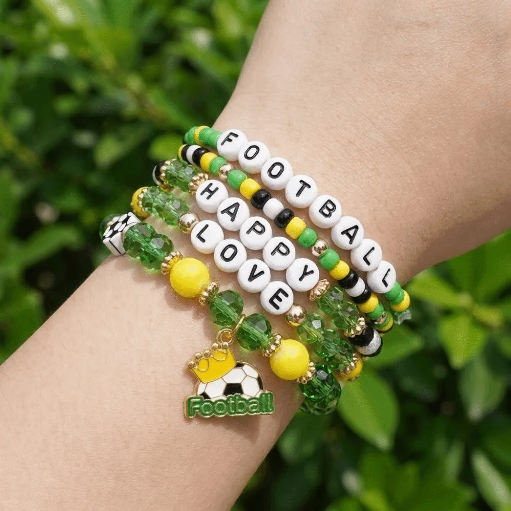 5pcs/set Creative Soccer Fan Stackable Bracelet Shoe Green Bracelet Set Individualistic Mix-and-match Handmade Beaded Hand Chain