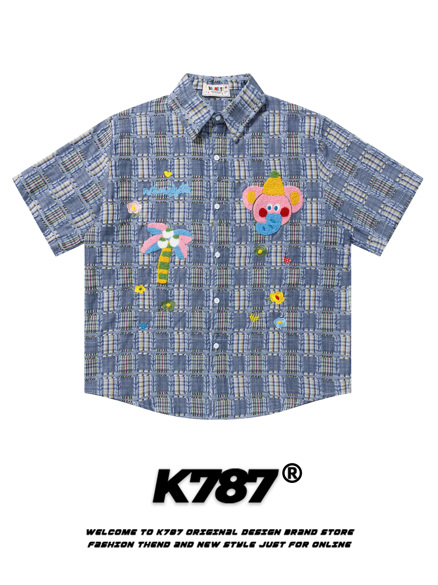 

Футболка K787 в американском ретро-стиле с вышивкой слона, свободного кроя, повседневная, в университетском стиле, для пар, из 100% хлопка, с эффектом омоложения