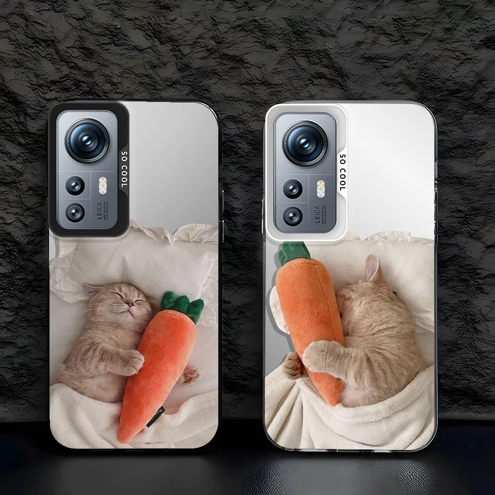 Cute Cat Sleeping For Redmi Note 13 12S 11S 10Lite Pro Max Plus 4G 5G Fashion Colorful Silver Phone Case