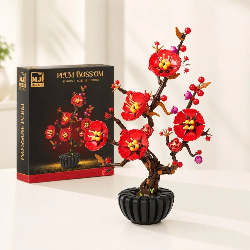 Plum Blossom Bonsai Building Blocks, 599Pcs Flower Bouquet Set, Detailed Botanical Plant Bricks, Desktop Ornament Gift view 6