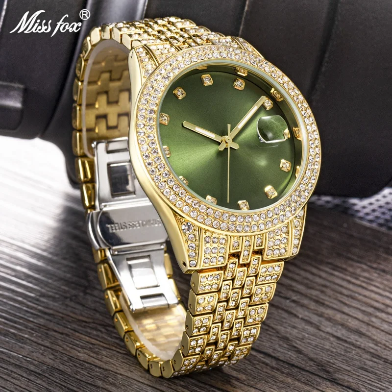 Official brand free shippingBrand European and American Fashion Hip Hop Watch Full Diamond Luminous Calendar QuartzMen's