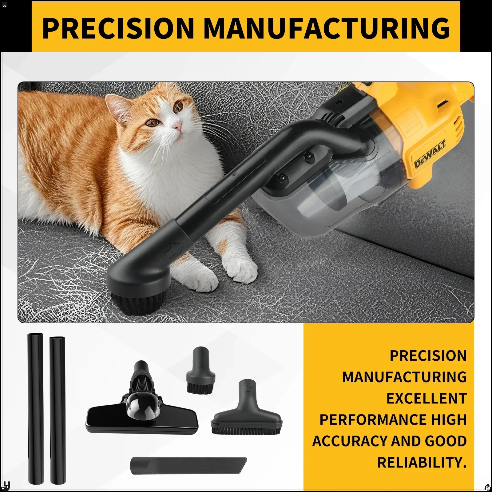 L'aspirateur DEWALT convient à divers coins, tels que les maisons, les tapis et autres endroits qui doivent être nettoyés à l'outil