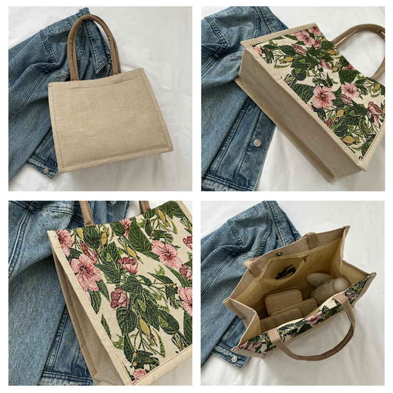 Fashion Floral Print Tote Bag Large Capacity Shopping Lunch Bag For Women Floral Print Canvas Shoulder Bag Big Shopper Bags